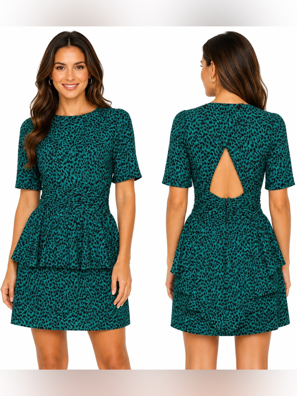 Vintage 80s Milarzo Retro Cheetah Peplum Cutout Dress Womens SZ 9/10 Avant Garde